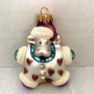 Vintage Christmas Ornament Hand Crafted Glass Cow Star Sparkle 3.5”